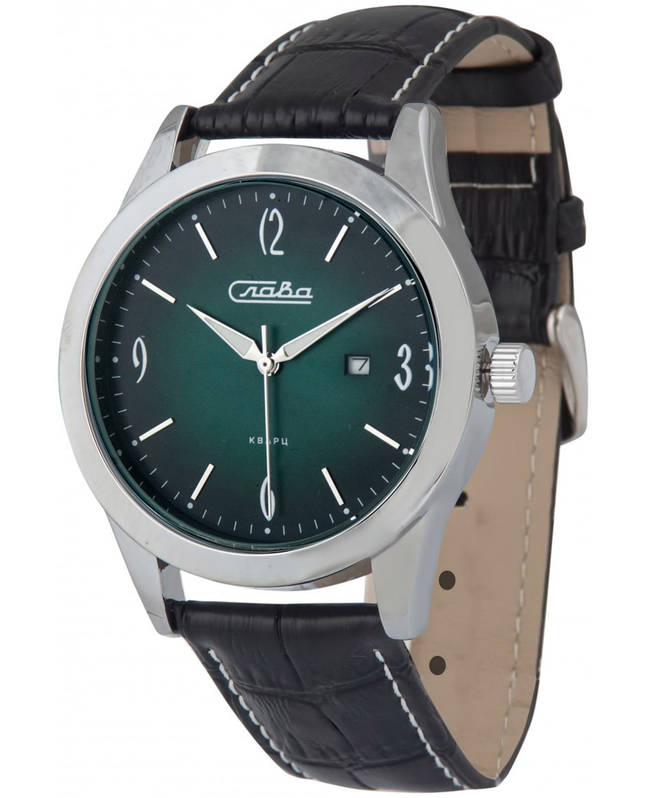 Слава Слава Традиция 2341469/300-2115  2341469/300-2115 кварцевые мужские часы зеленый циферблат, браслет кожаный — вид спереди